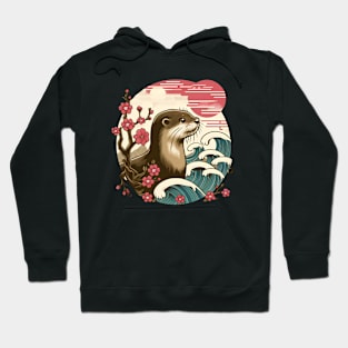 Aquatic Animal Vintage Sunset Art Floral Japanese Otter Hoodie